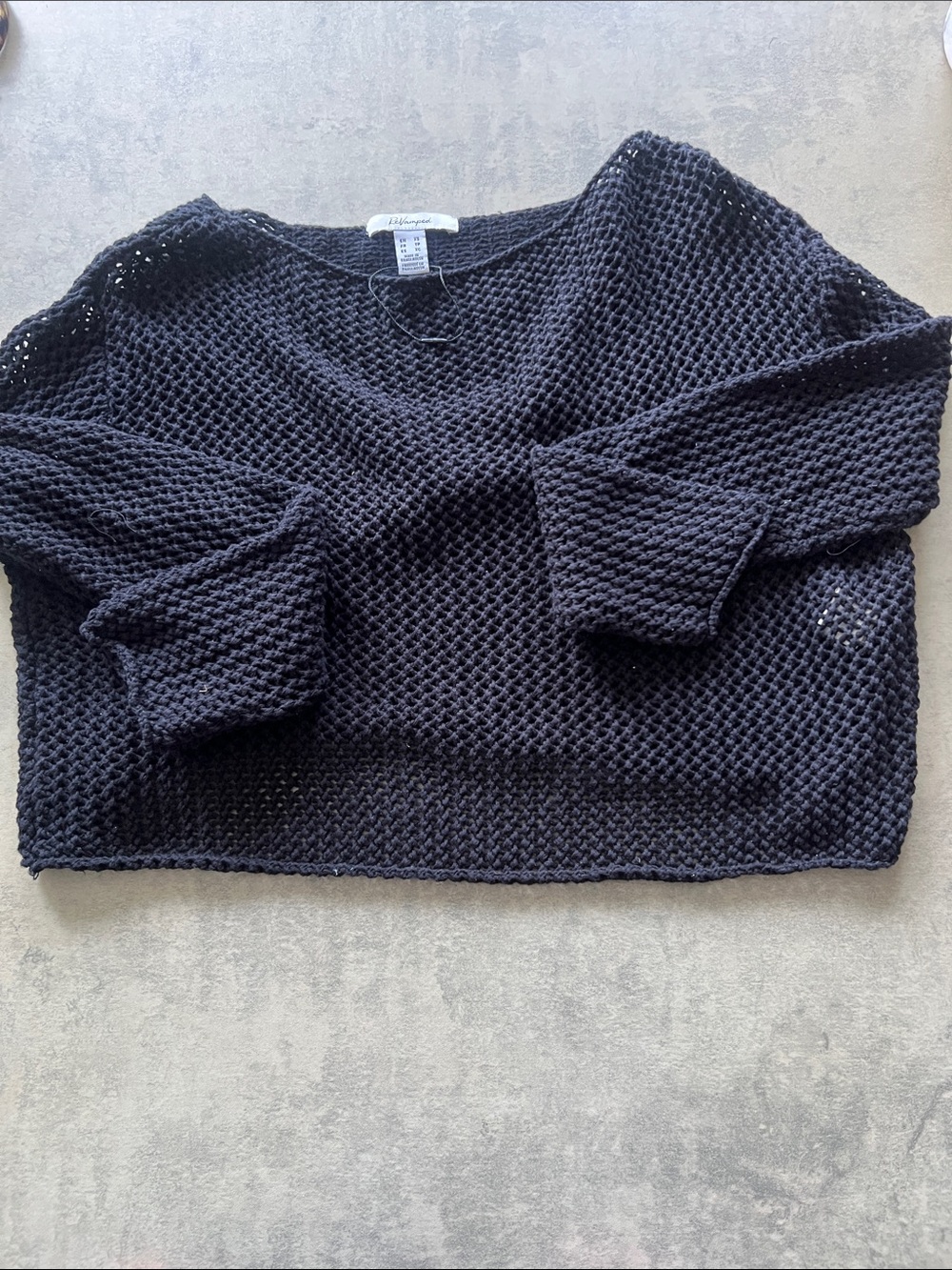 Oversize Black Open-Weave Scoop Neck crop top Sweater